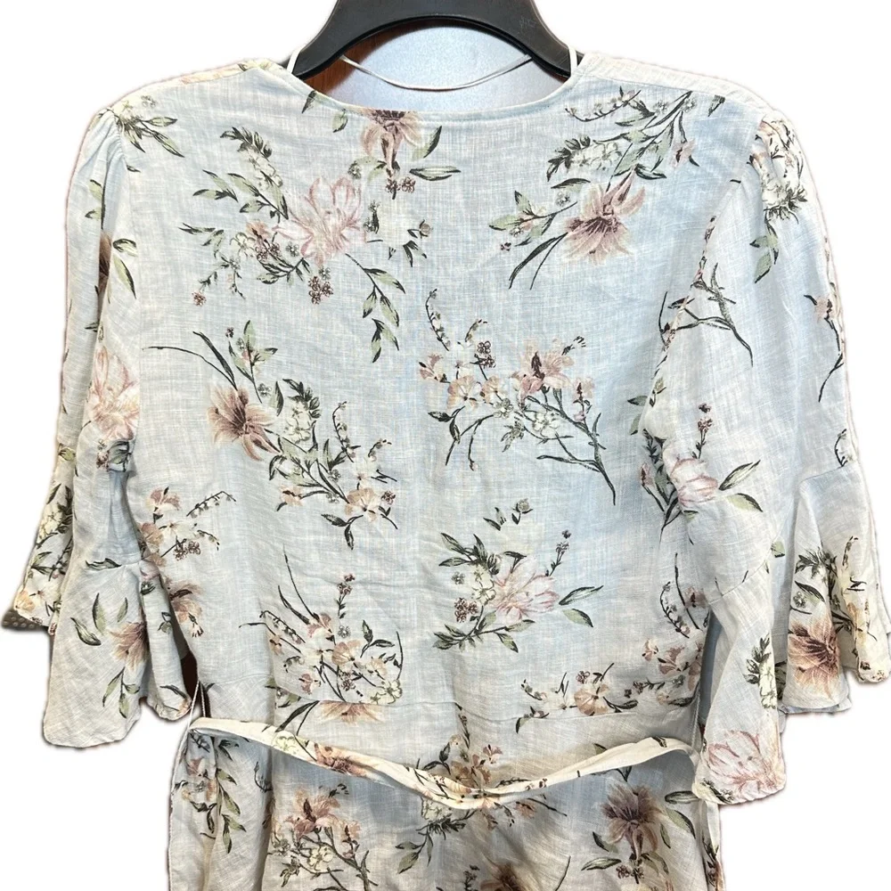 Zara Floral Linen Wrap Blouse - Cream, Pink and Green - Picture 4 of 6